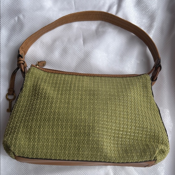Green and Tan Woven Fossil Handbag - Picture 1 of 6
